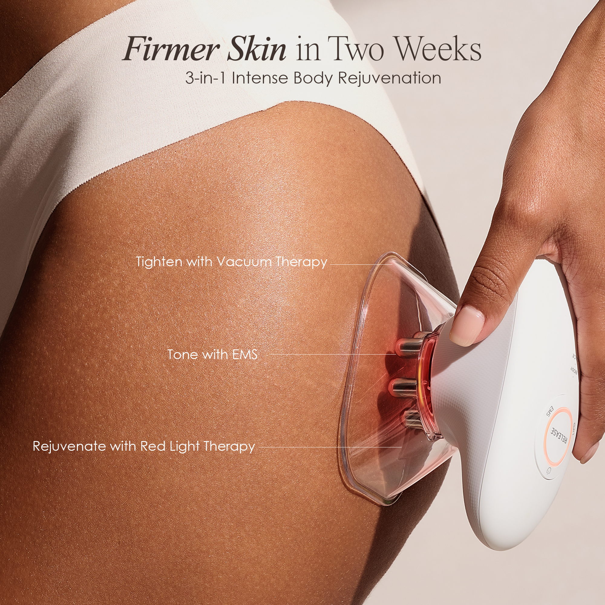 Female applying SERA body contour tool in smooth movements